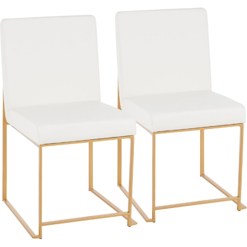 High Back Fuji Dining Chair in White Leatherette & Brushed Gold (Set of 2)